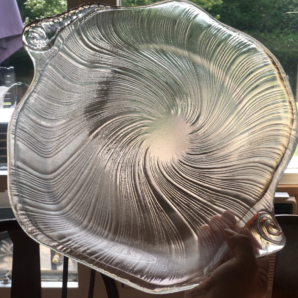 Studio Nova Clear Pressed Glass Swirl Platter / Serving Tray with Scroll Handles